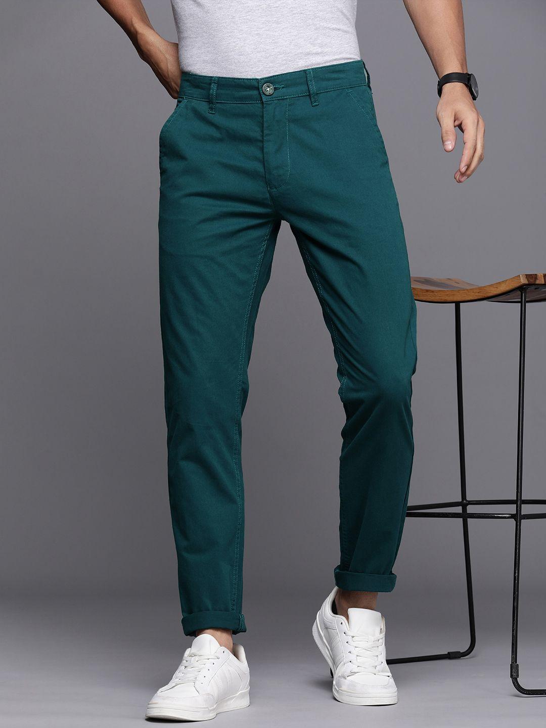 wrogn men slim fit pure cotton chinos trousers