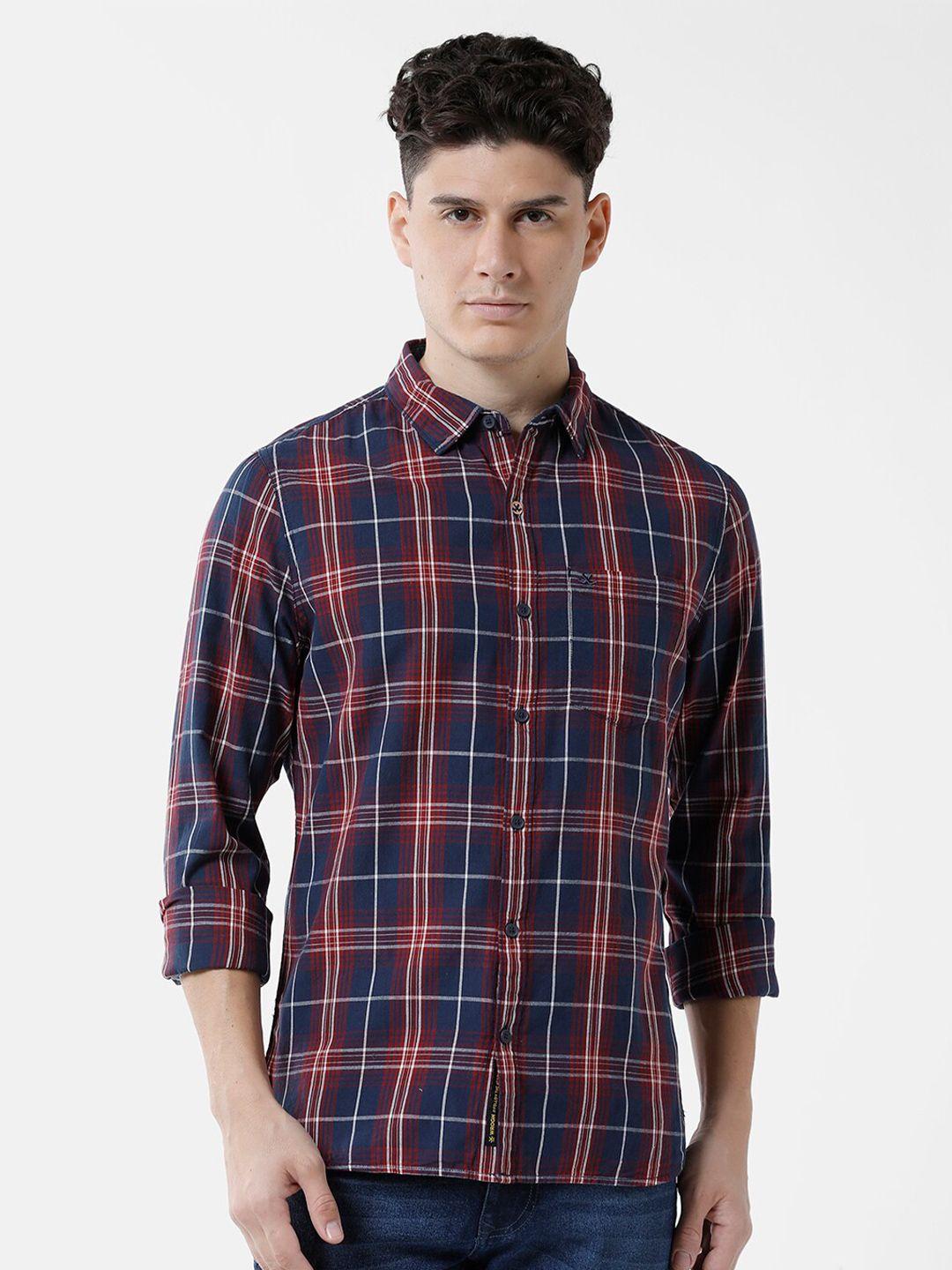 wrogn men slim fit tartan checks casual cotton shirt