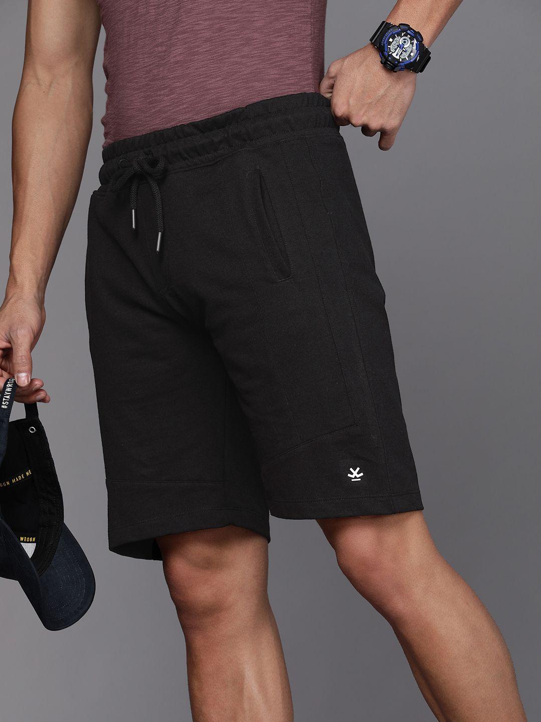 wrogn men solid mid rise above knee shorts