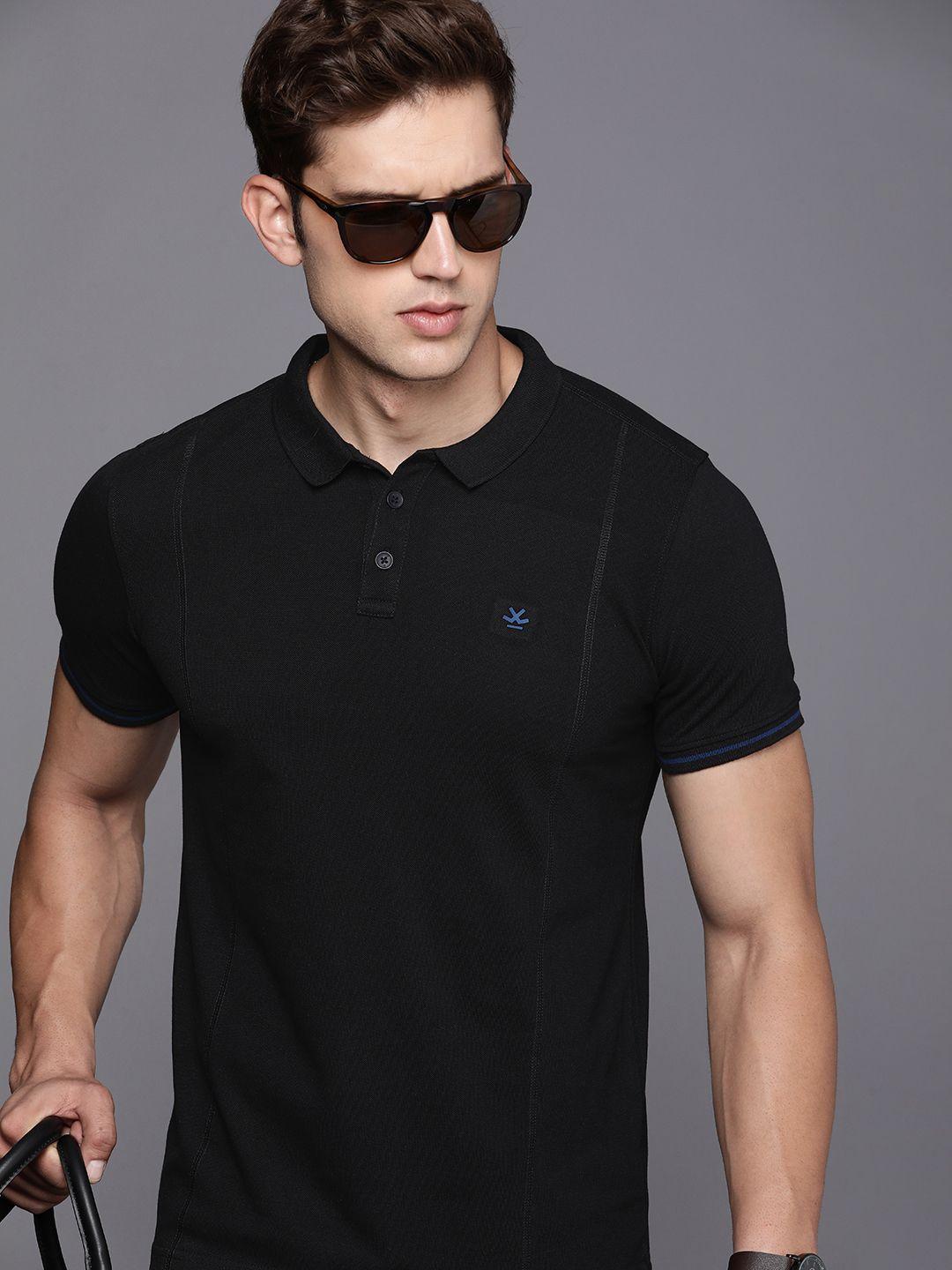 wrogn men solid polo collar t-shirt