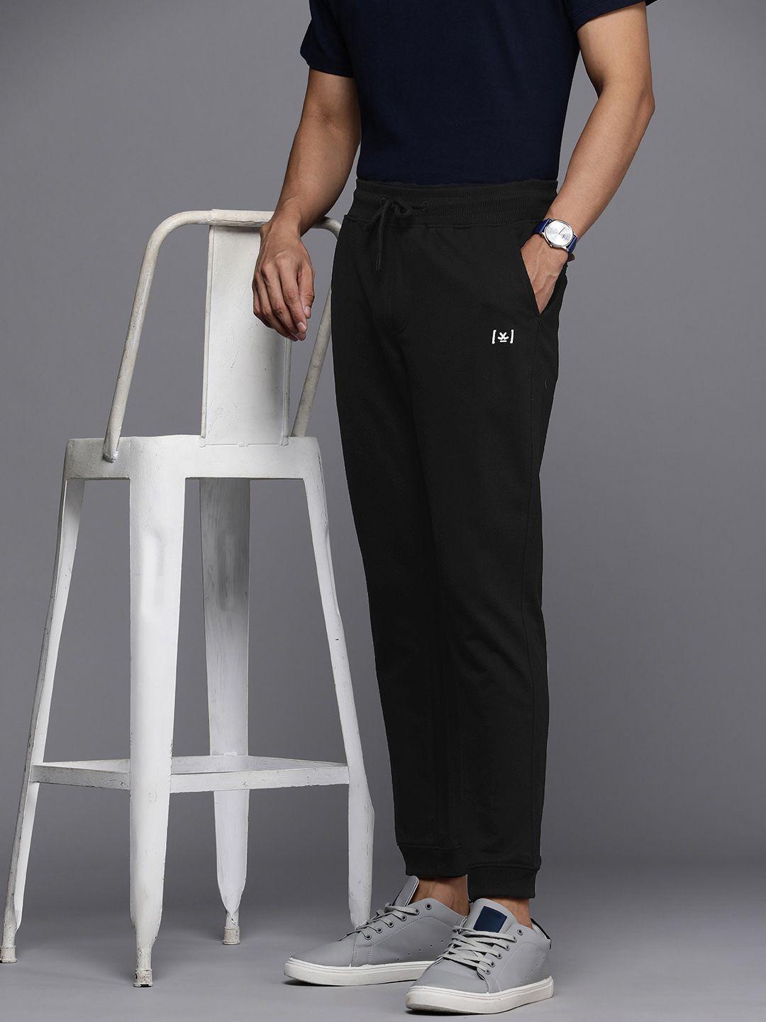 wrogn men solid regular fit joggers track pants