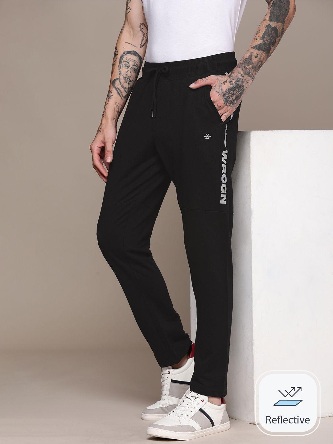 wrogn men solid regular fit track pant