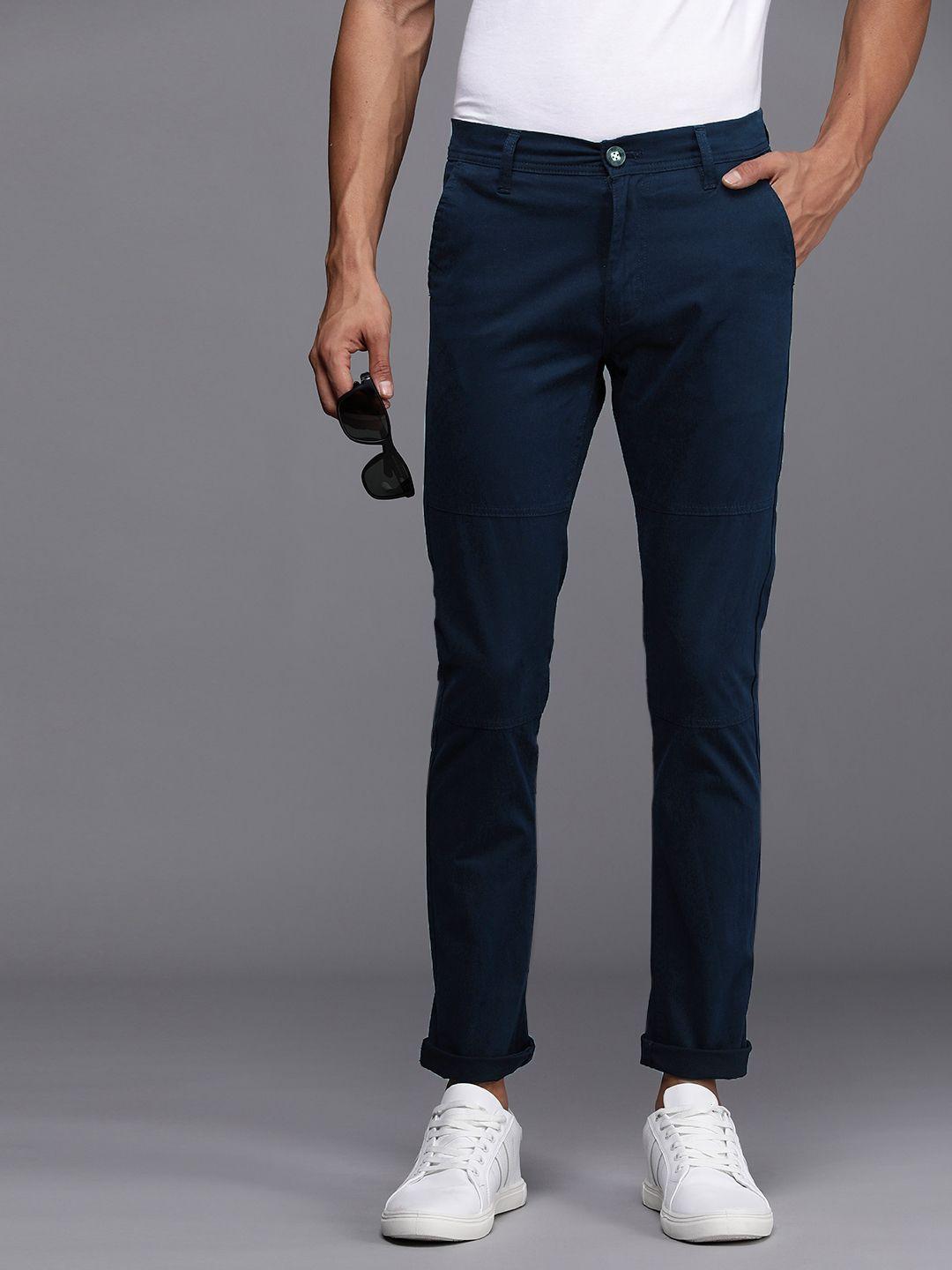 wrogn men solid slim fit chinos trousers