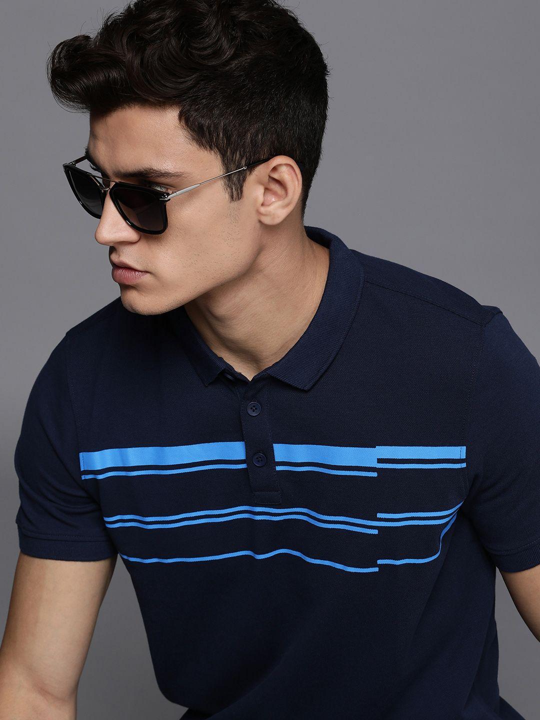 wrogn men striped polo collar slim fit t-shirt