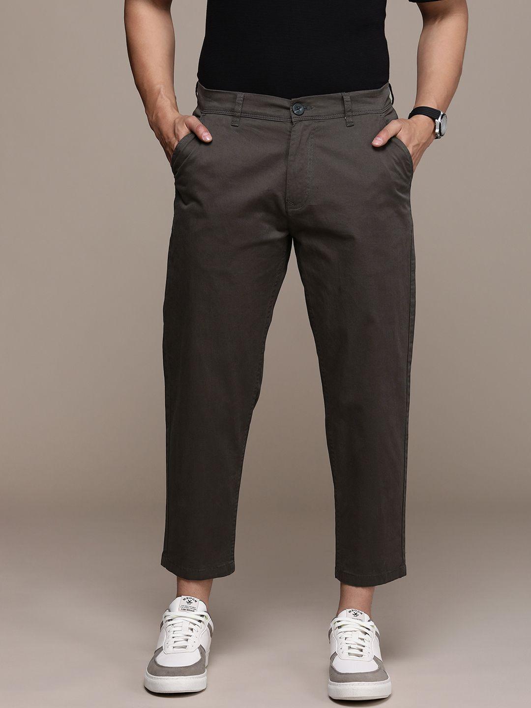 wrogn men tapered fit cropped chinos trousers