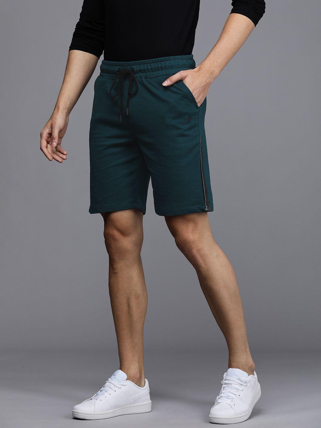 wrogn men teal blue solid mid-rise regular shorts