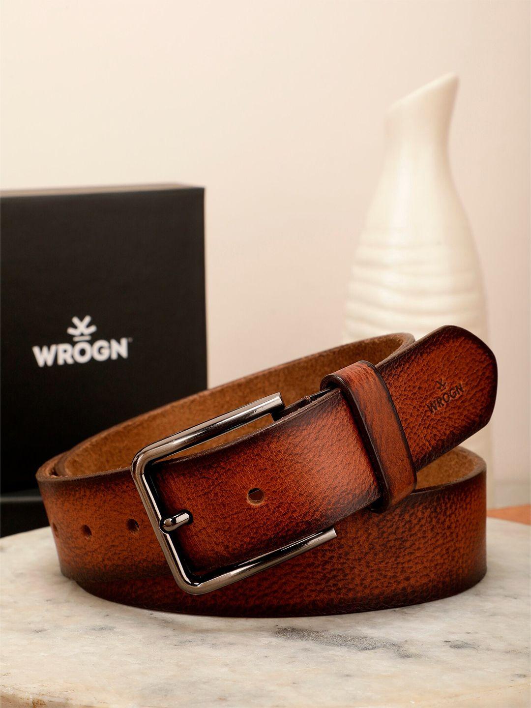 wrogn men textured wide leather belt