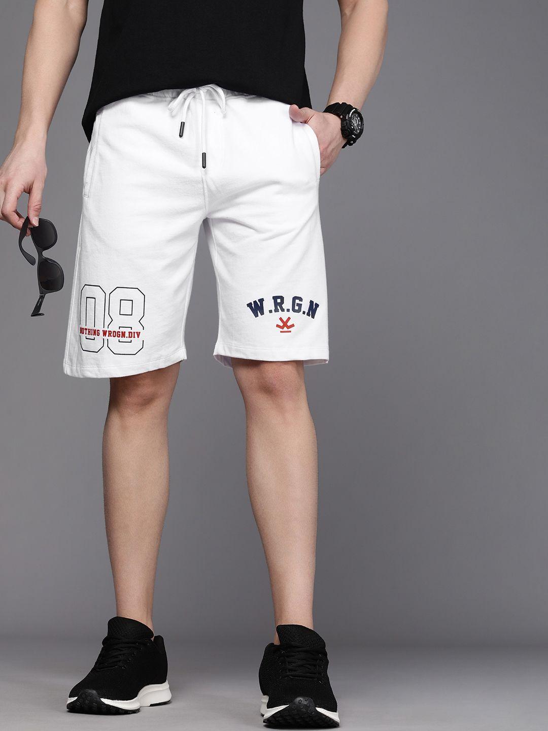 wrogn men typography printed mid rise above knee shorts