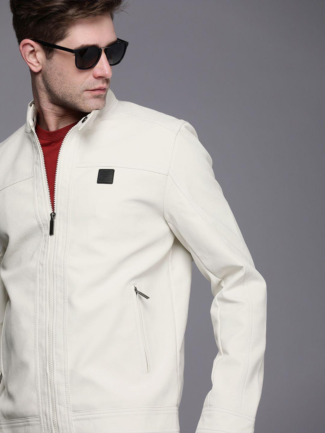 wrogn men white  solid biker jacket