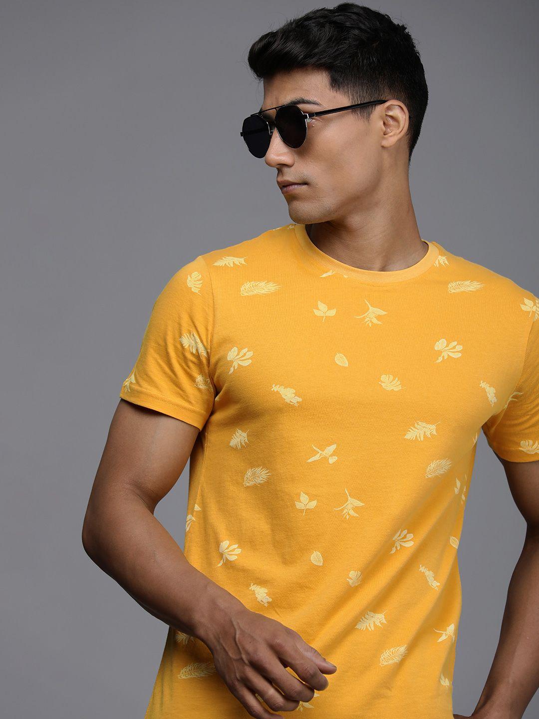 wrogn men yellow printed t-shirt