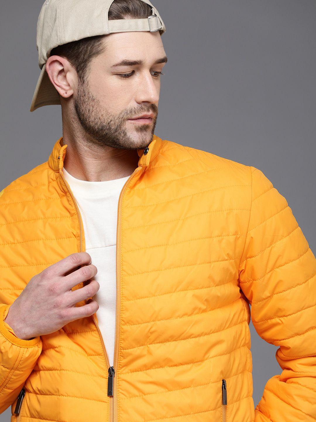 wrogn men yellow striped quilted jacket