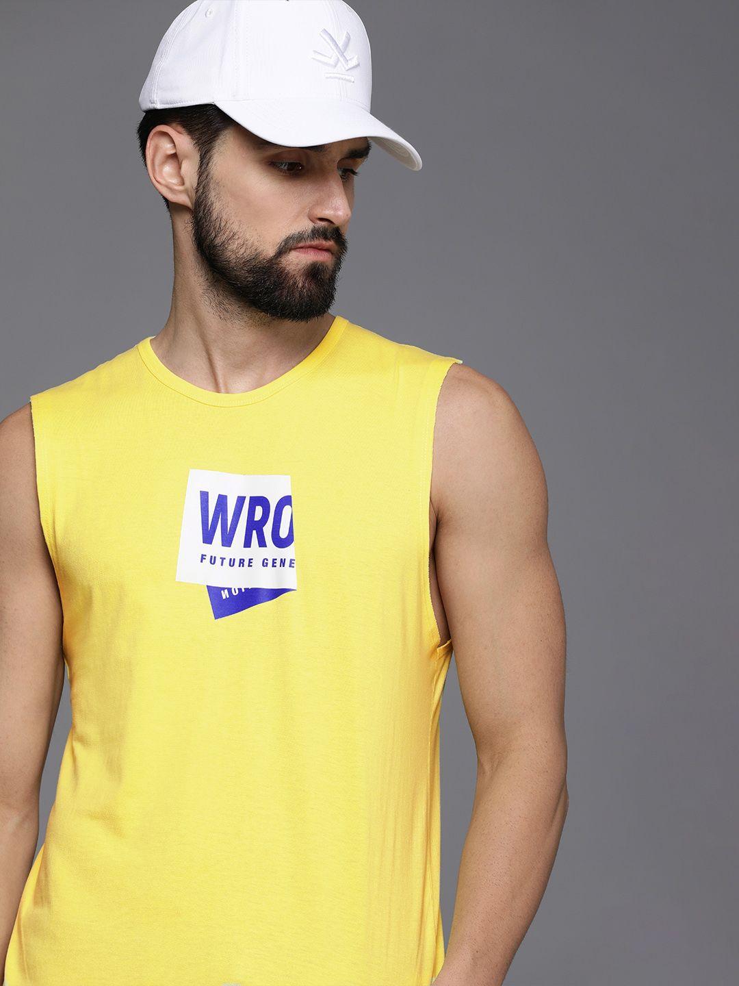 wrogn men yellow typography printed t-shirt