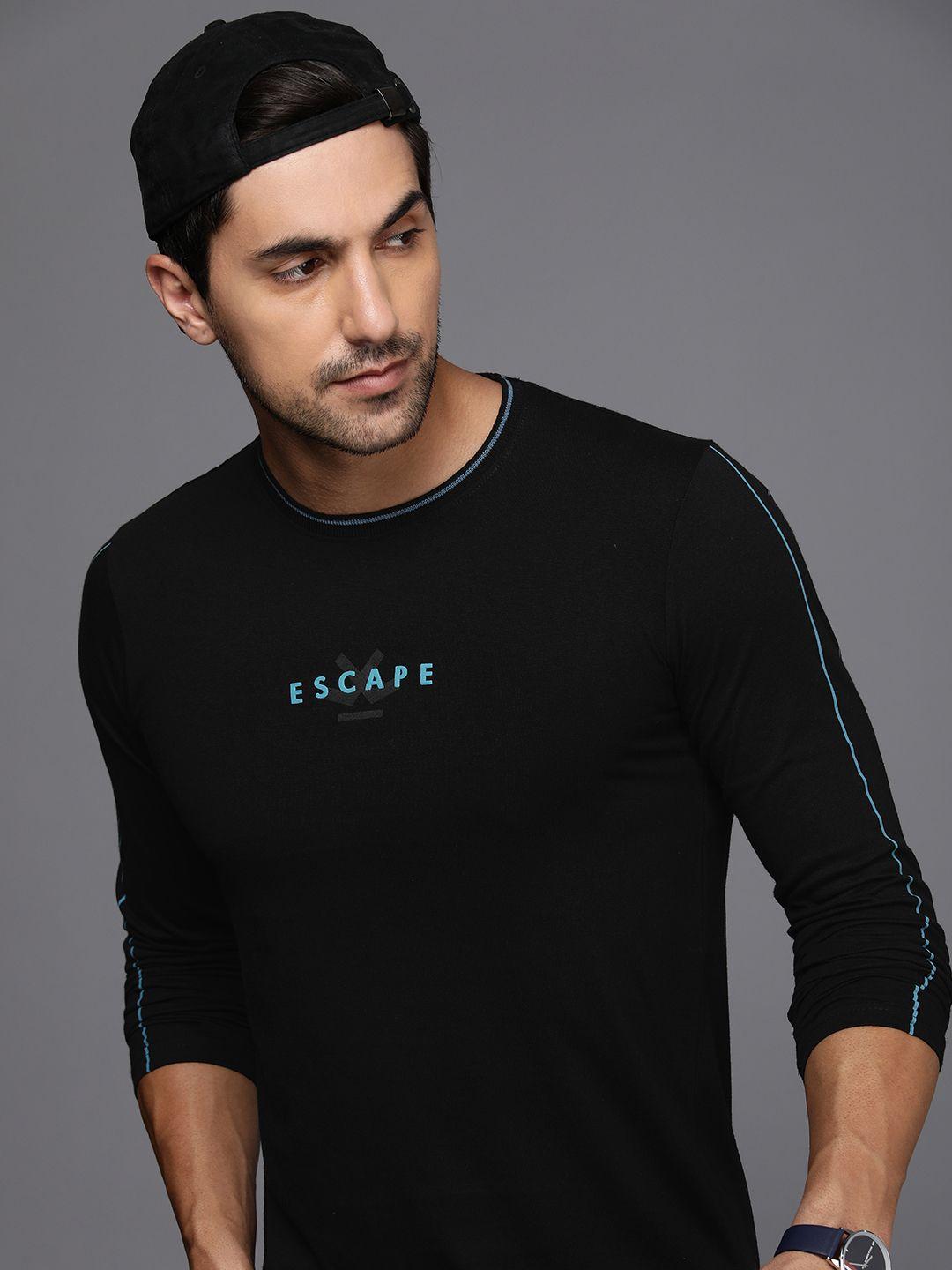 wrogn minimal brand logo printed slim fit t-shirt