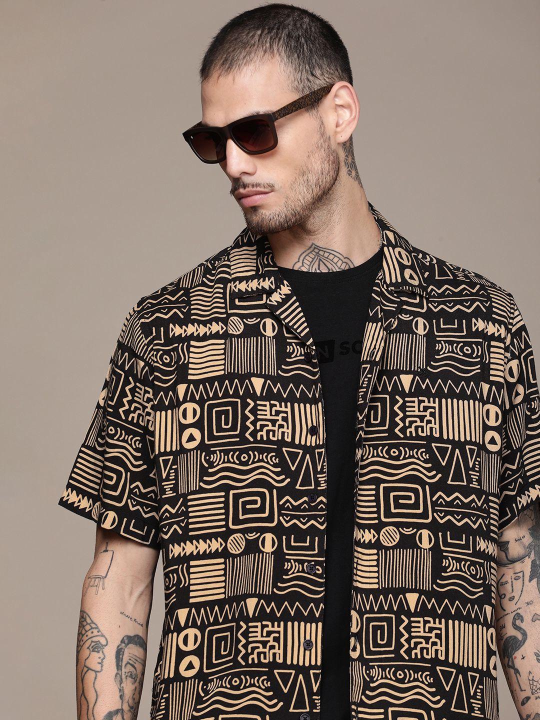 wrogn printed cuban collar shirt