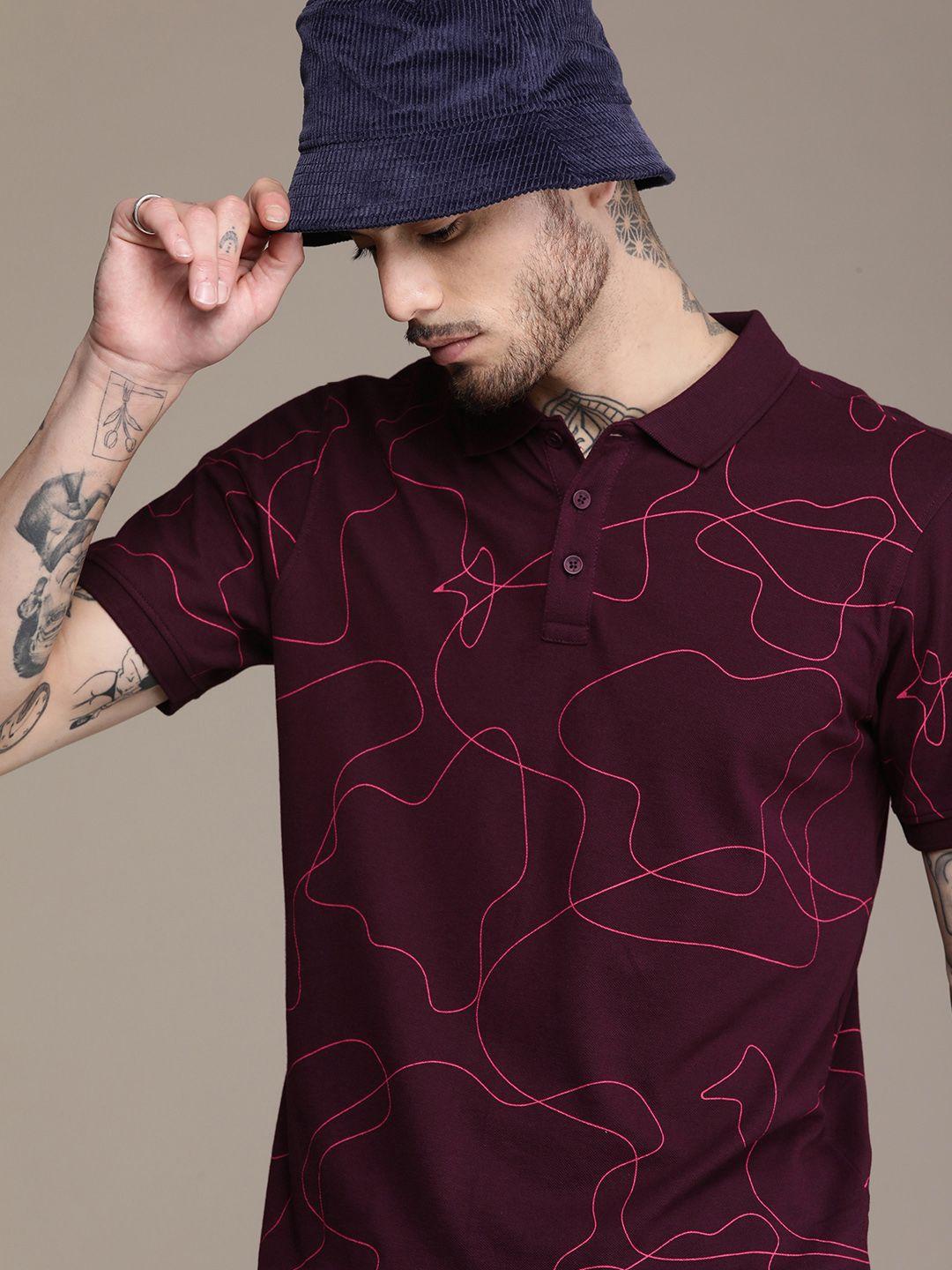 wrogn printed polo collar slim fit t-shirt