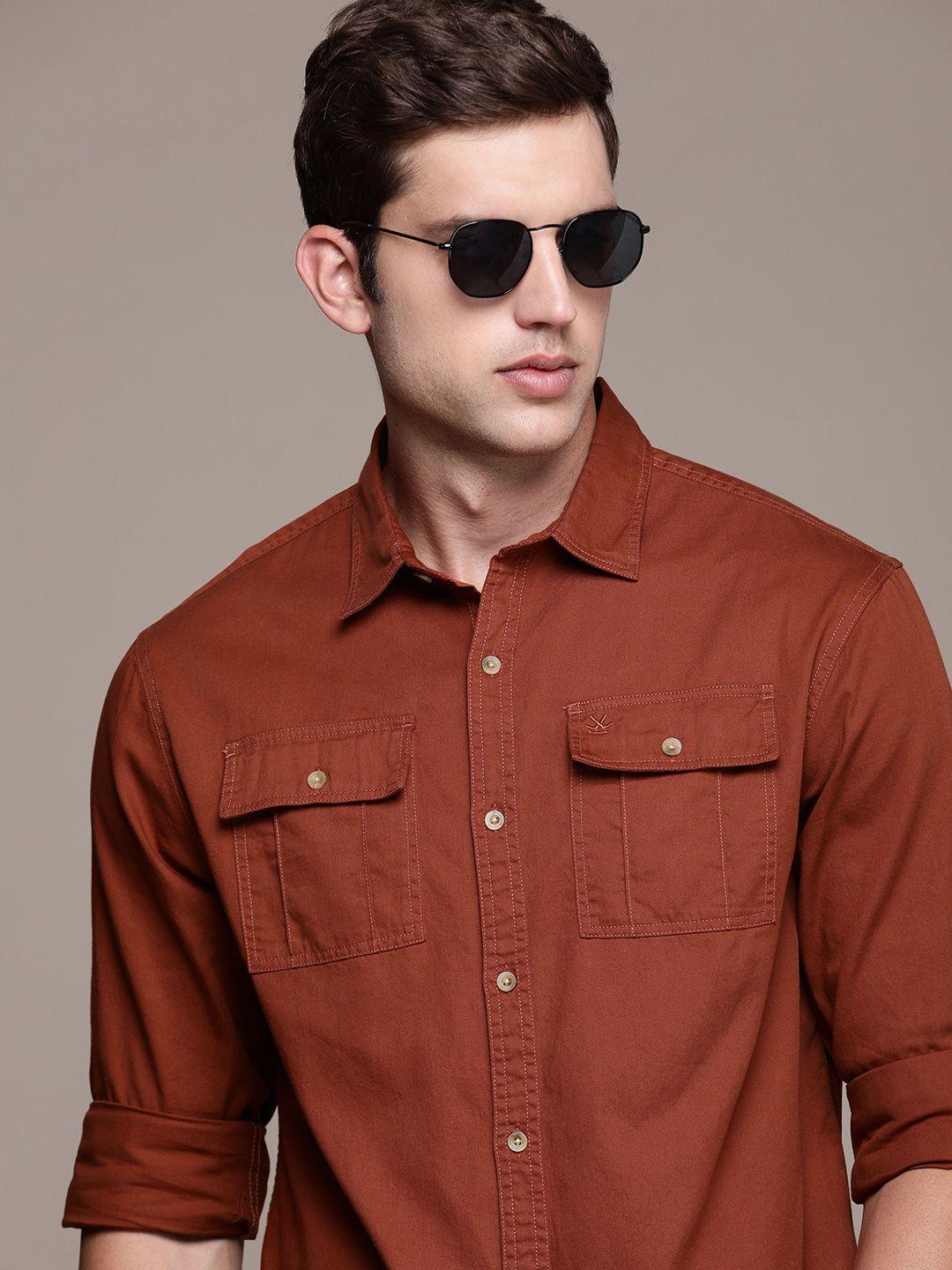 wrogn pure cotton regular fit casual shirt