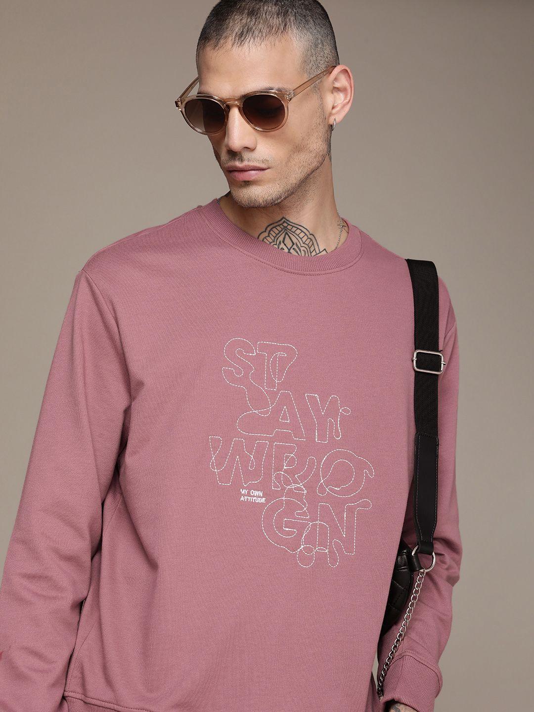 wrogn round neck embroidered slim fit sweatshirt