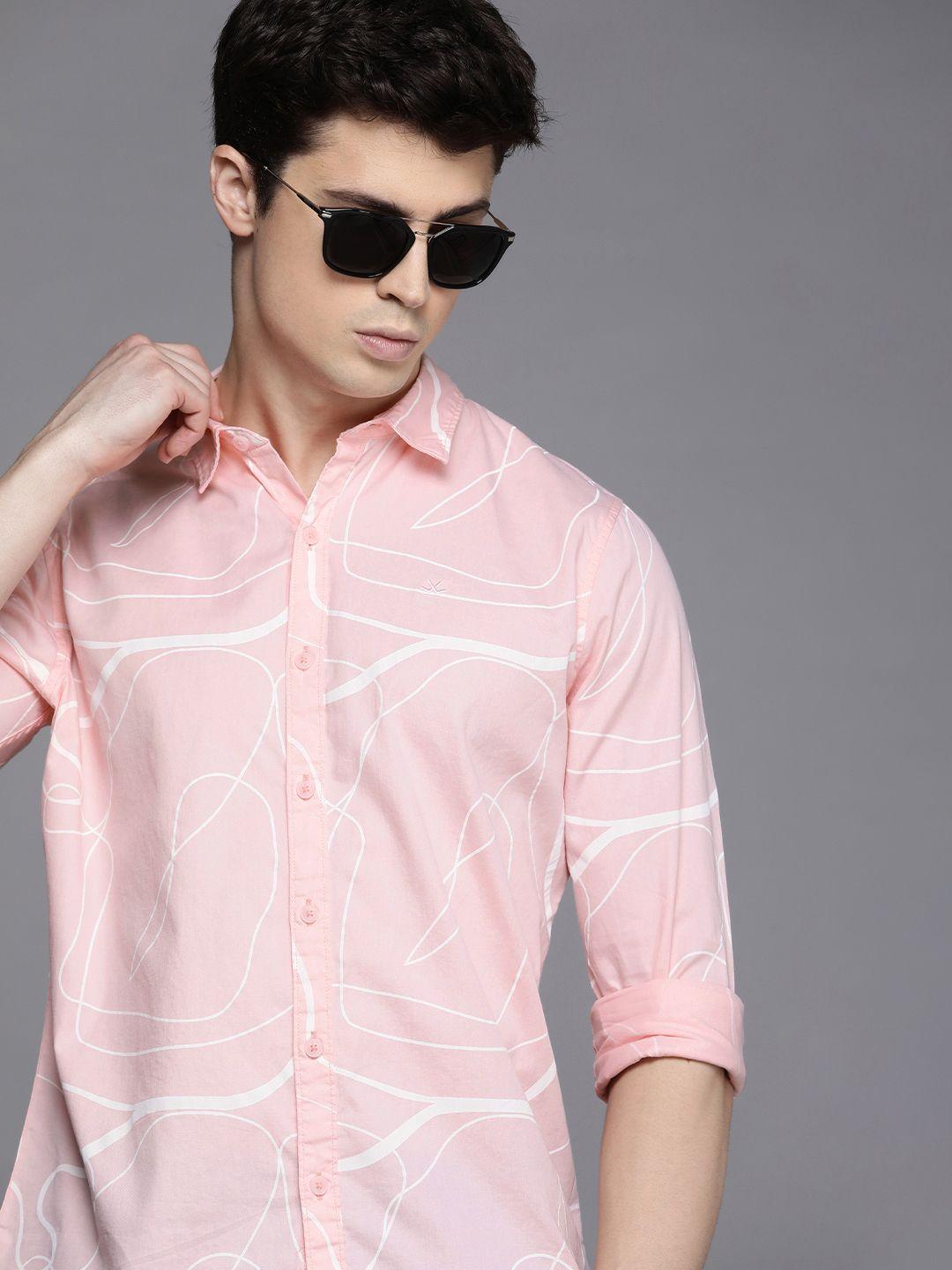 wrogn slim fit abstract printed pure cotton casual shirt