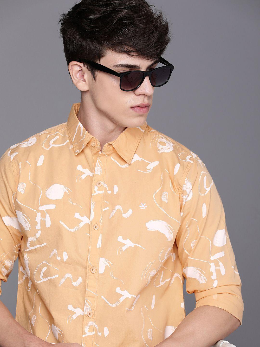 wrogn slim fit abstract printed pure cotton casual shirt