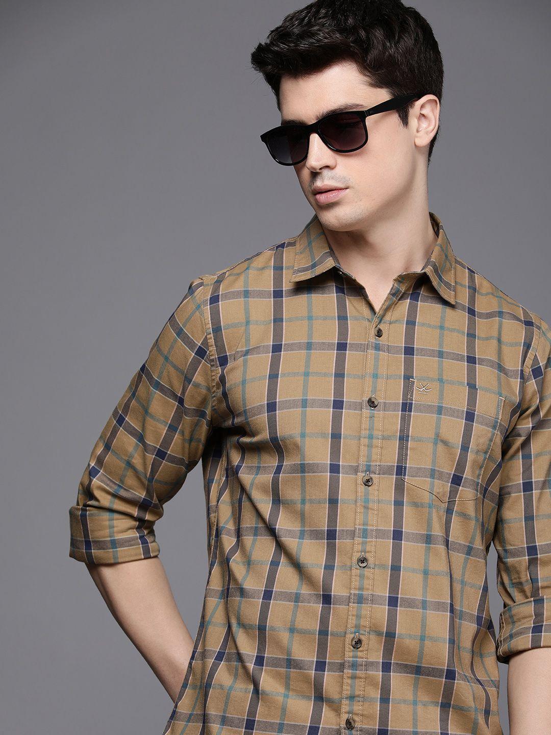 wrogn slim fit checked casual shirt