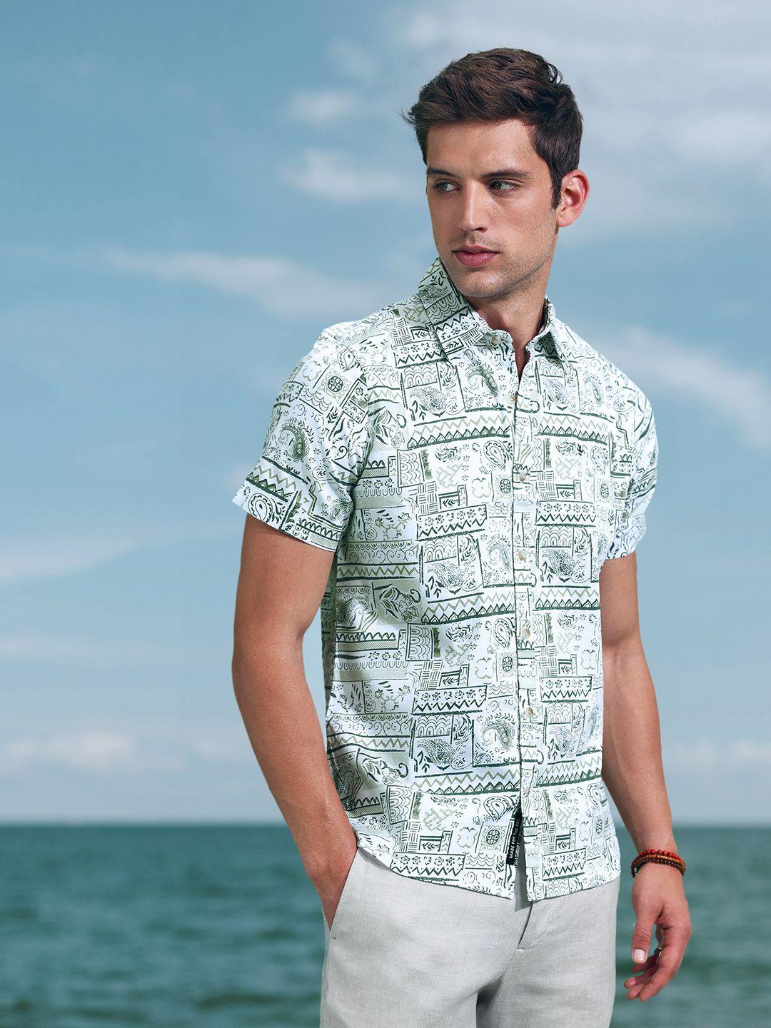 wrogn slim fit ethnic motifs printed casual shirt