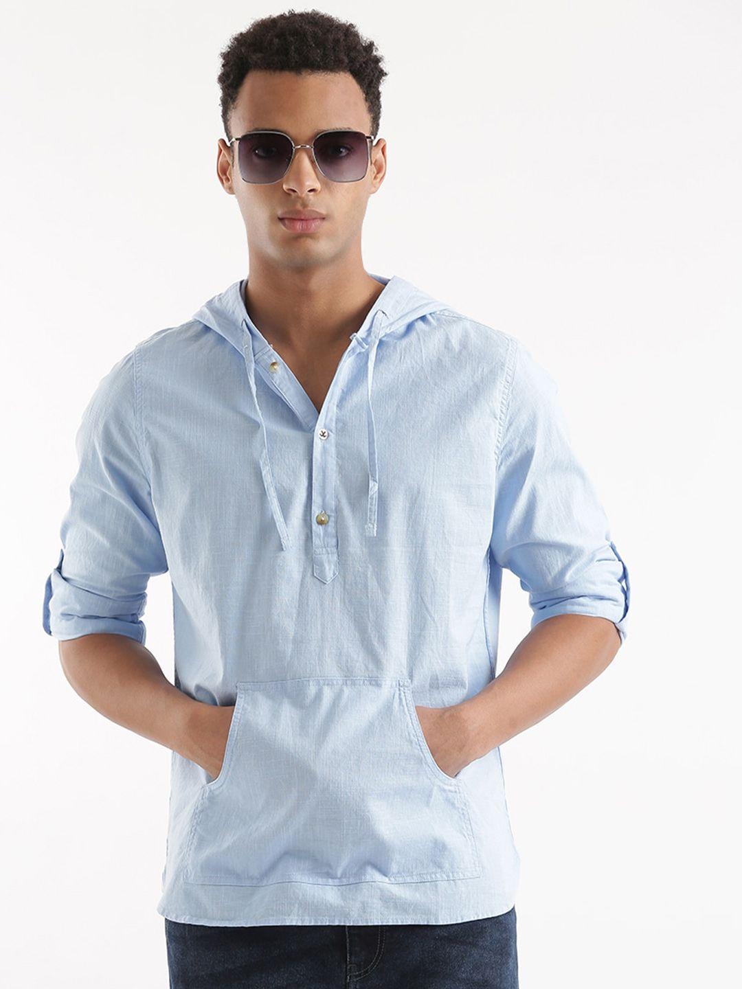 wrogn slim fit hooded linen casual shirt