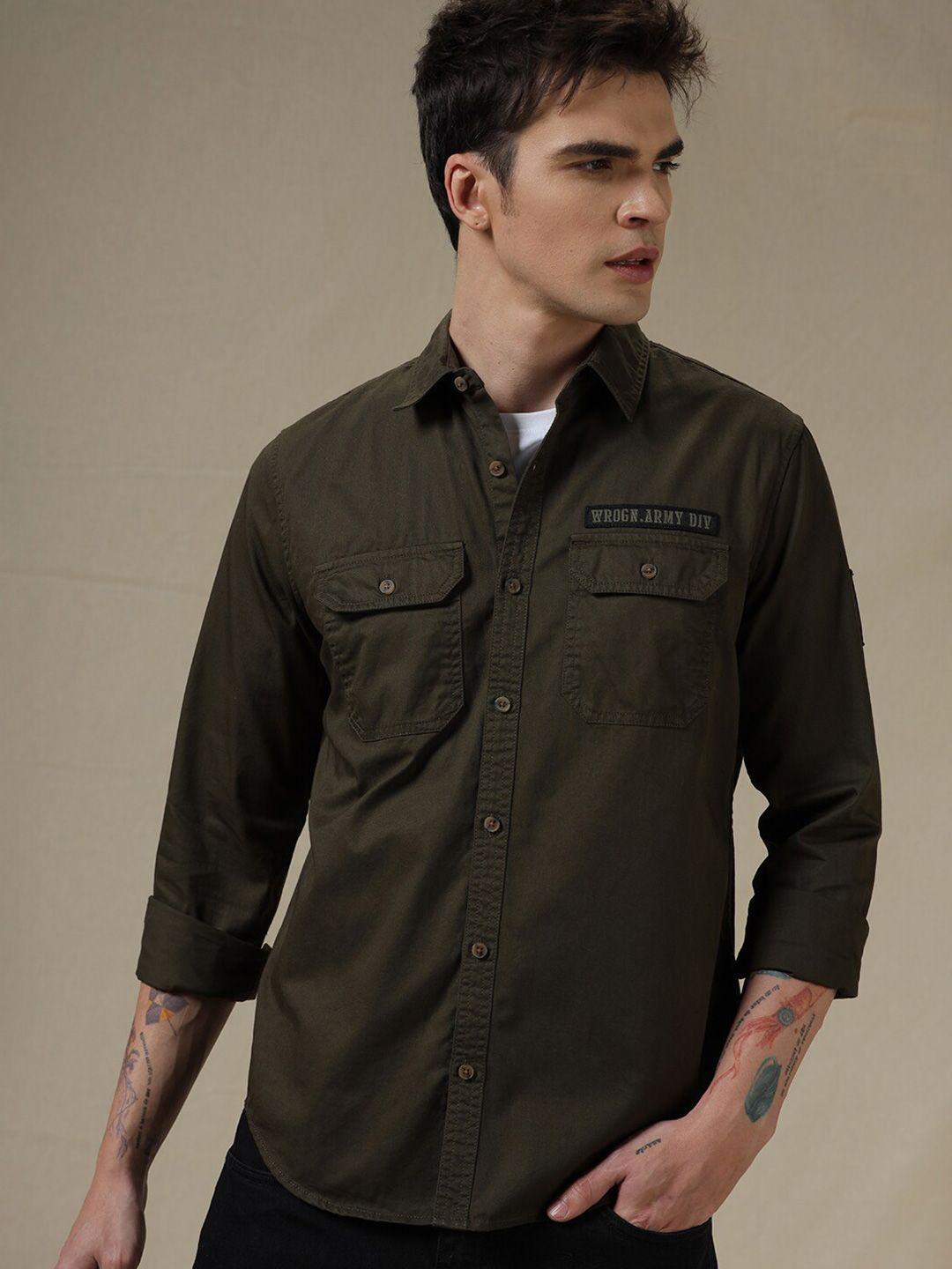 wrogn slim fit opaque acrylic casual shirt