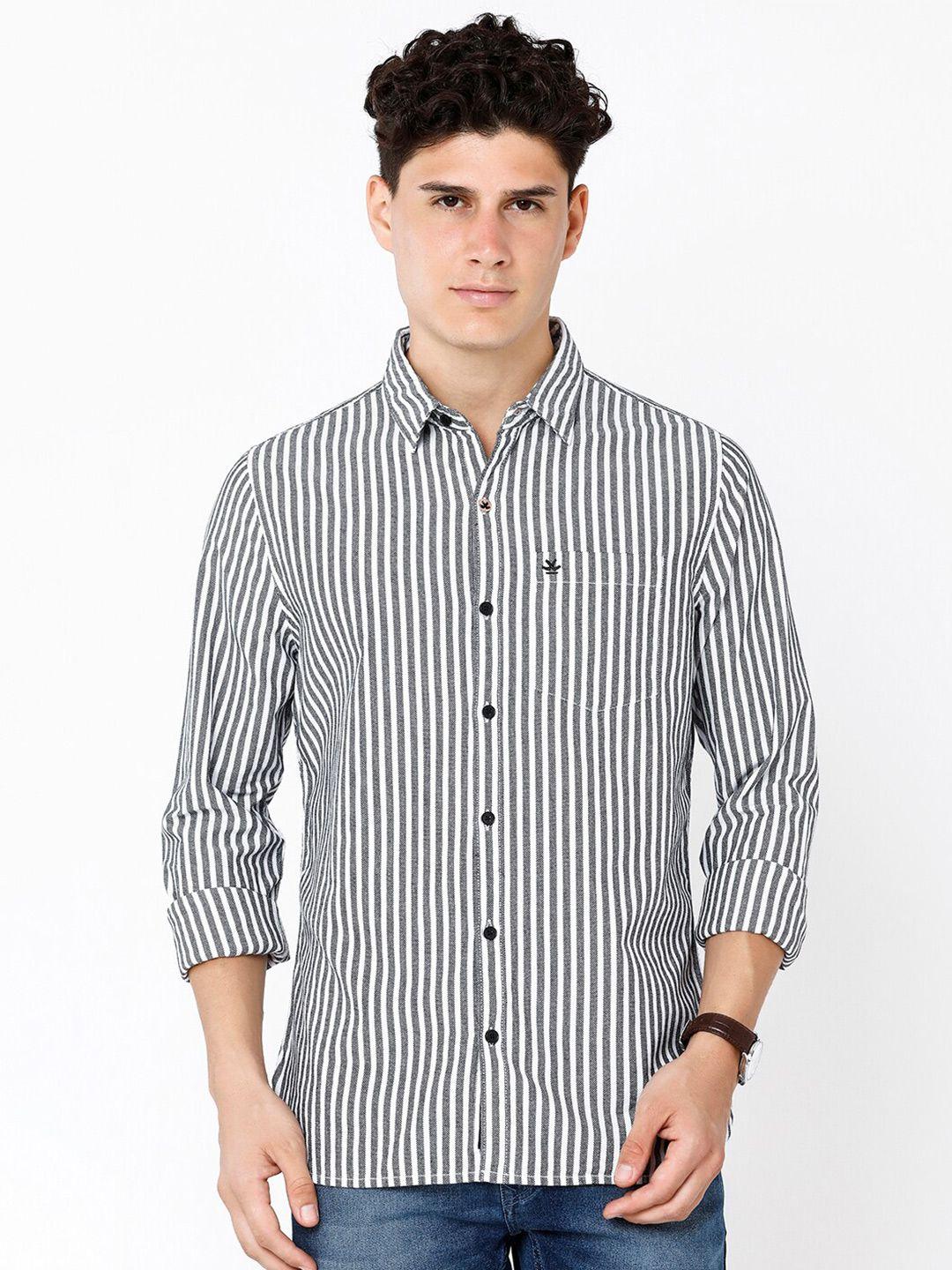 wrogn slim fit striped pure cotton casual shirt