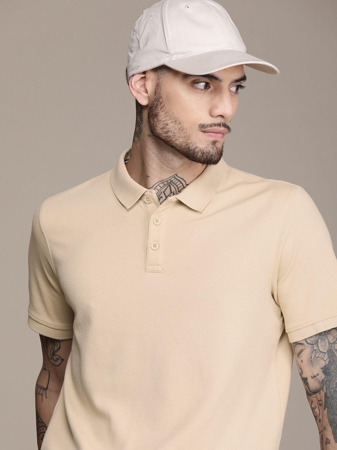 wrogn solid polo collar slim fit casual t-shirt