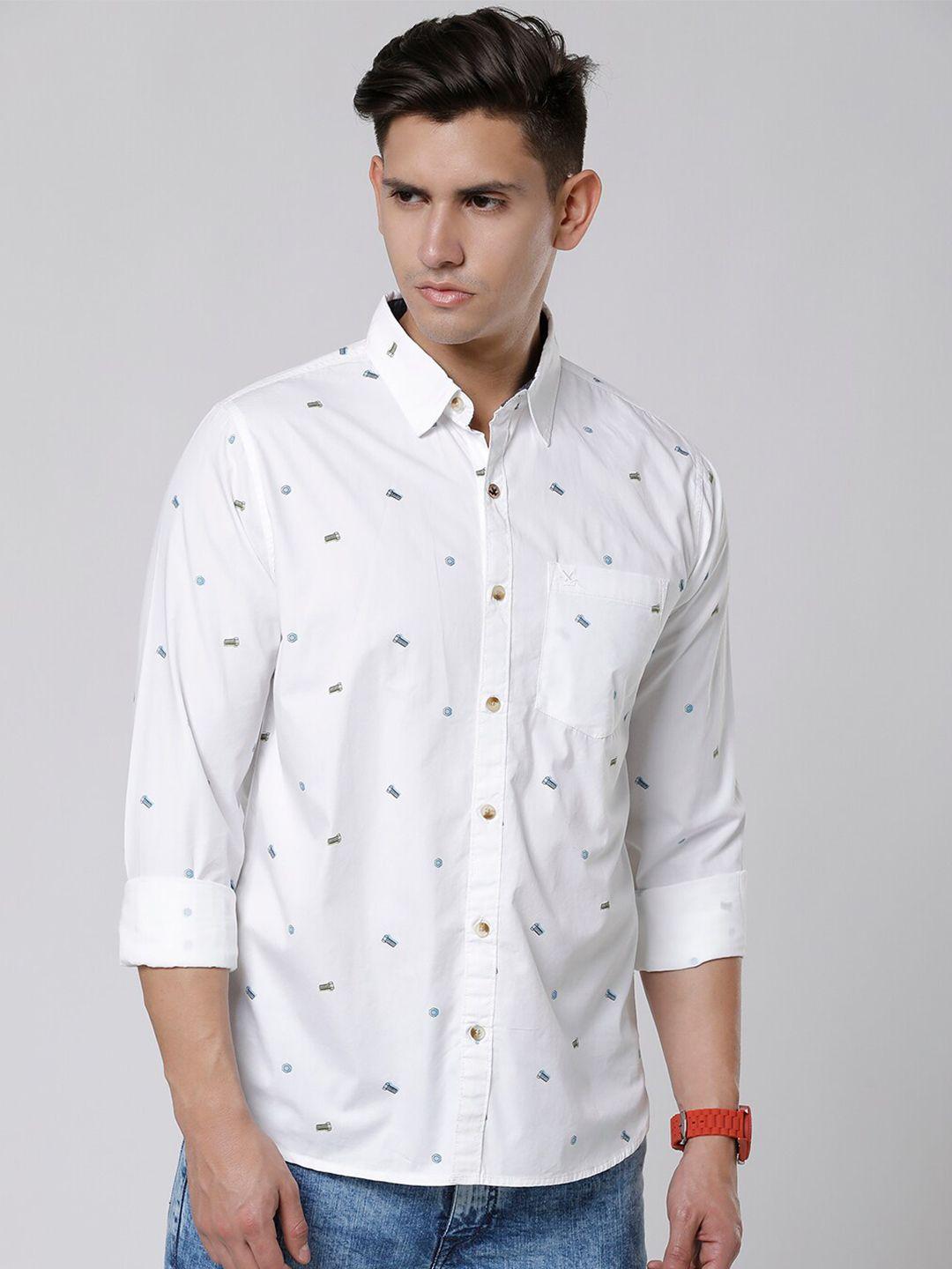 wrogn standard conversational printed cotton slim fit casual shirt