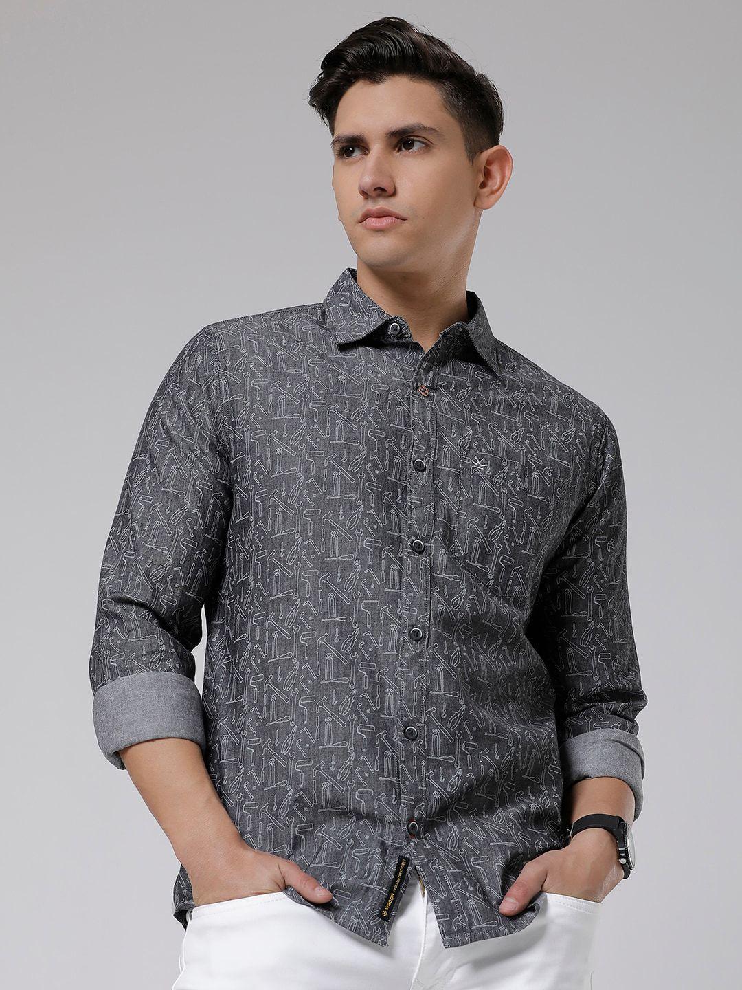 wrogn standard slim fit conversational printed cotton casual shirt