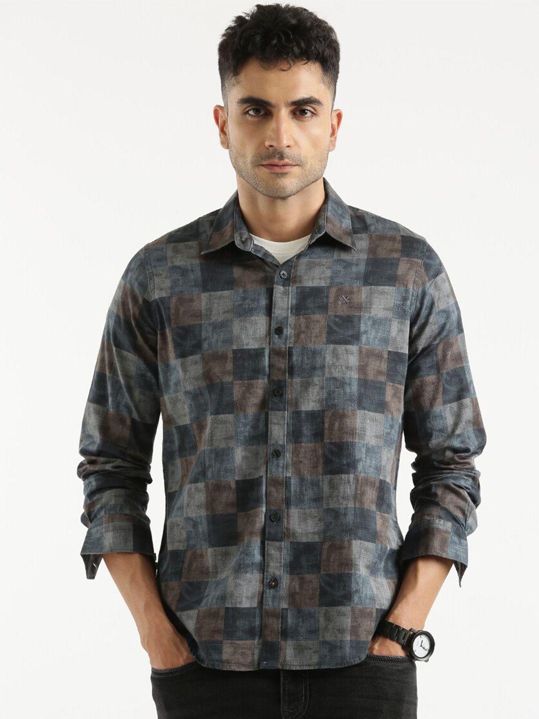 wrogn standard slim fit geometric printed cotton casual shirt