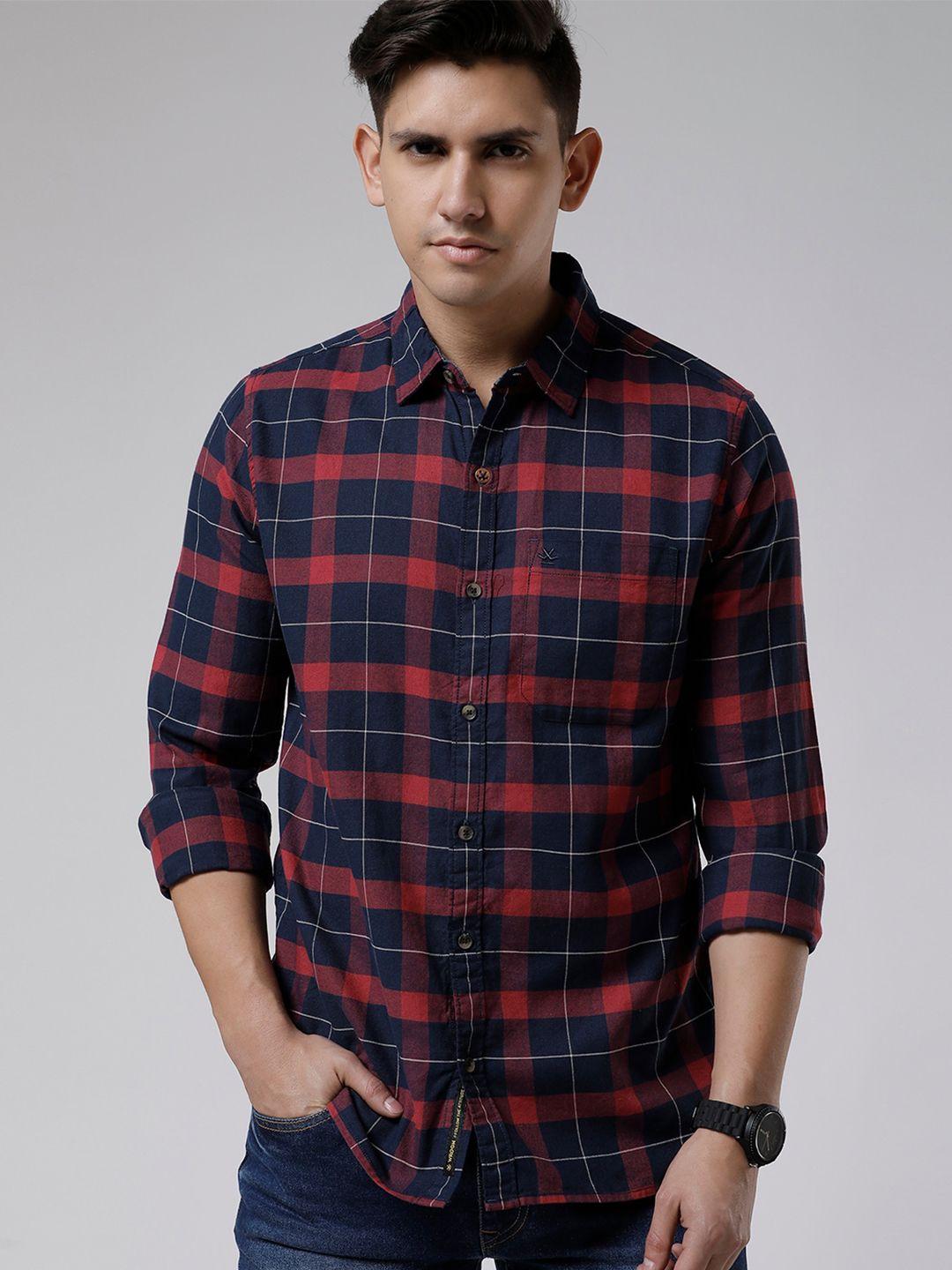 wrogn standard slim fit tartan checked  oxford cotton casual shirt