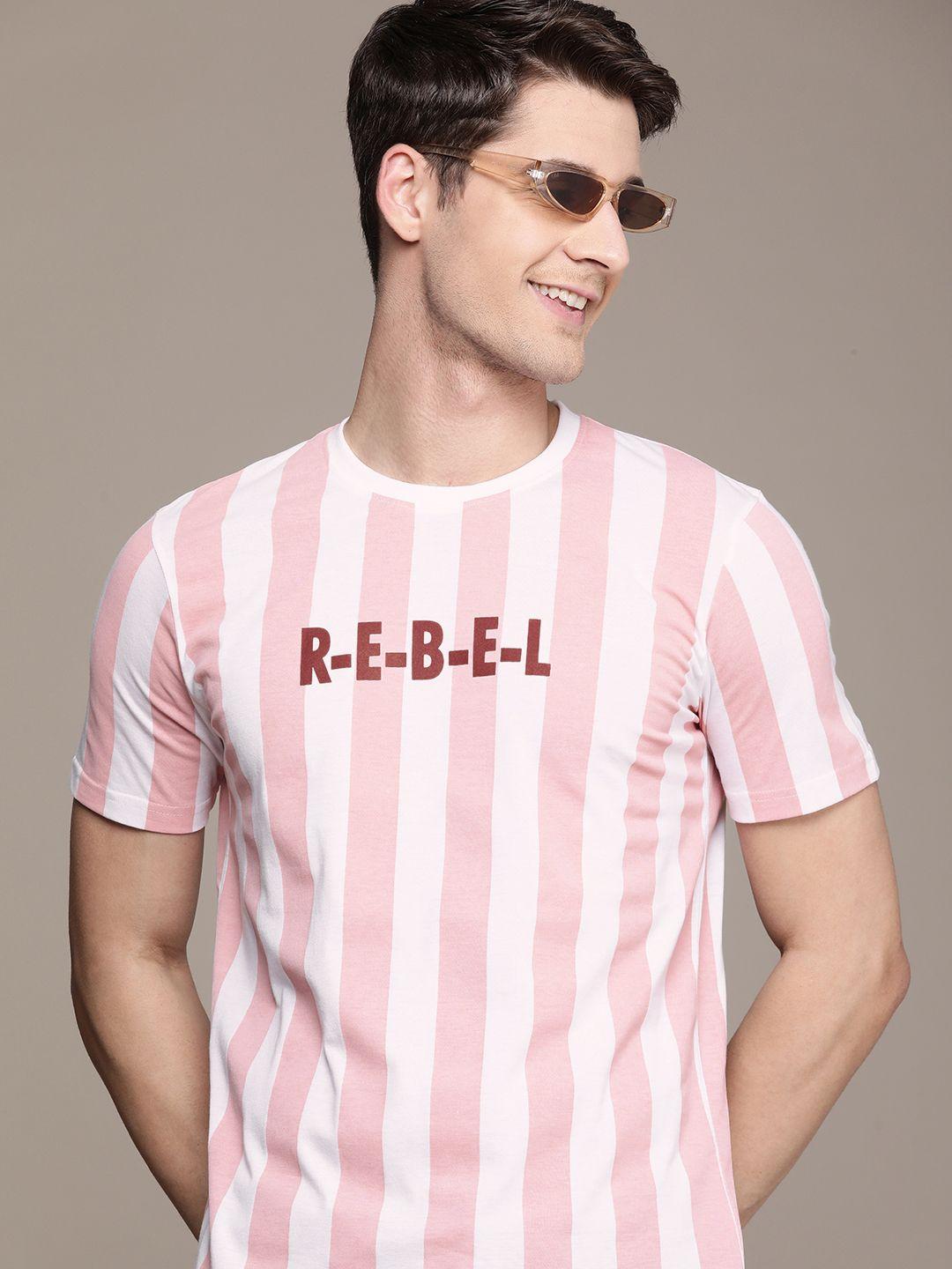 wrogn striped & printed slim fit casual t-shirt