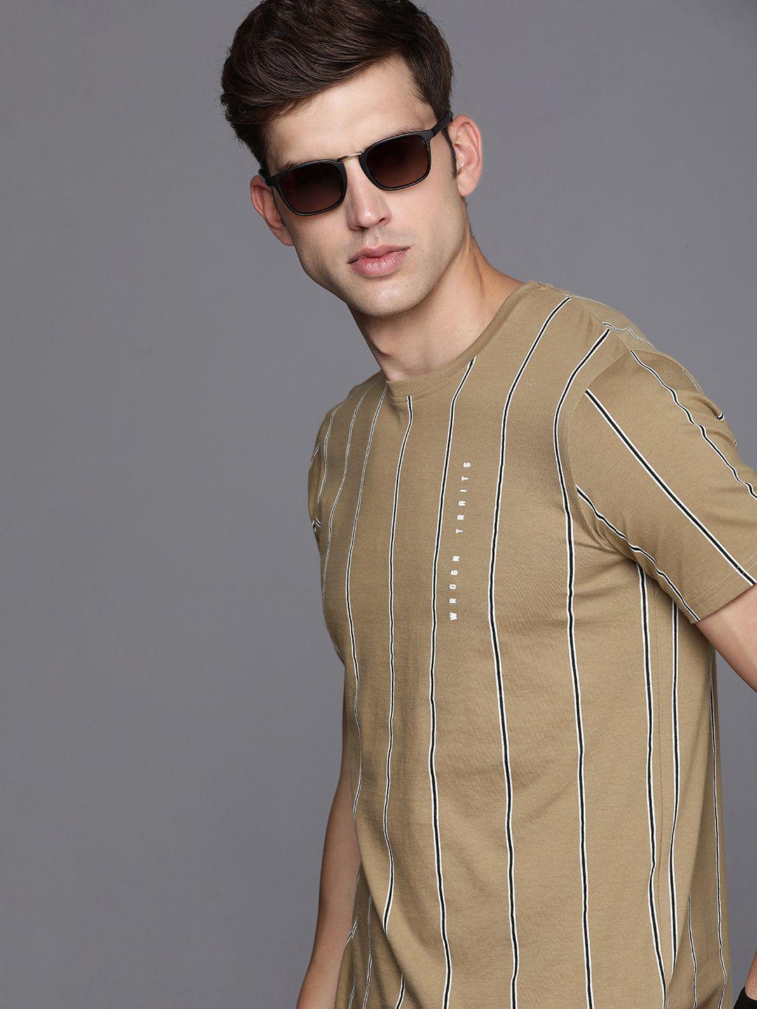 wrogn striped pure cotton slim fit t-shirt