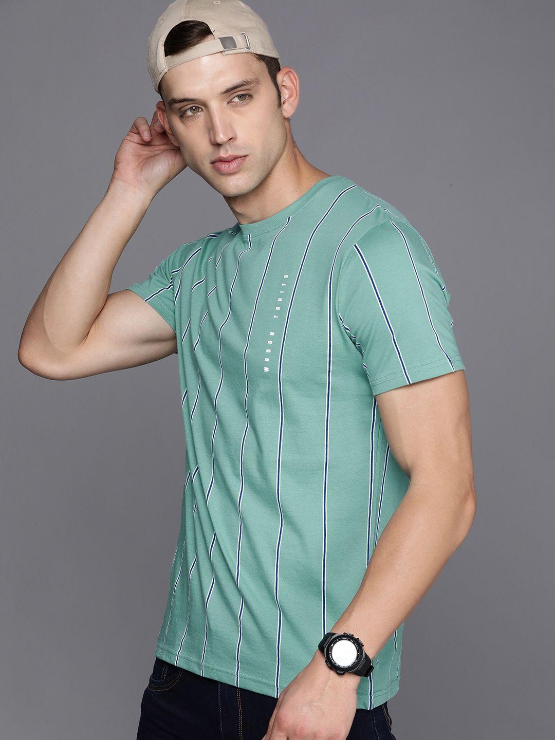 wrogn striped pure cotton slim fit t-shirt