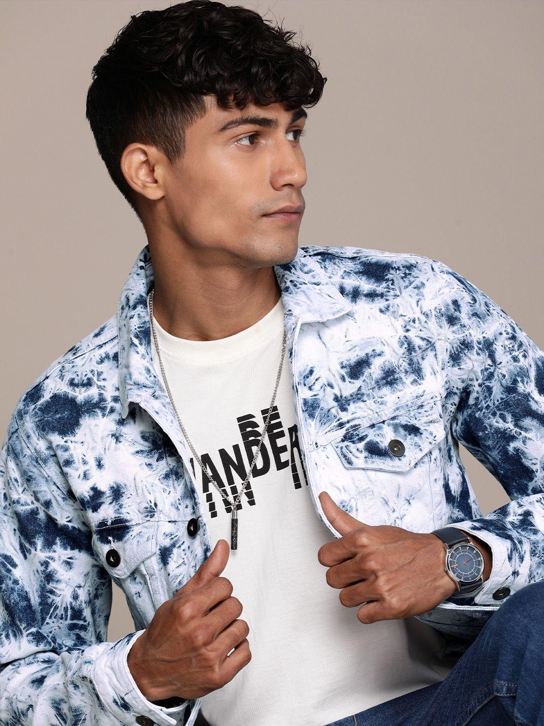 wrogn tie & dye slim fit pure cotton denim jacket