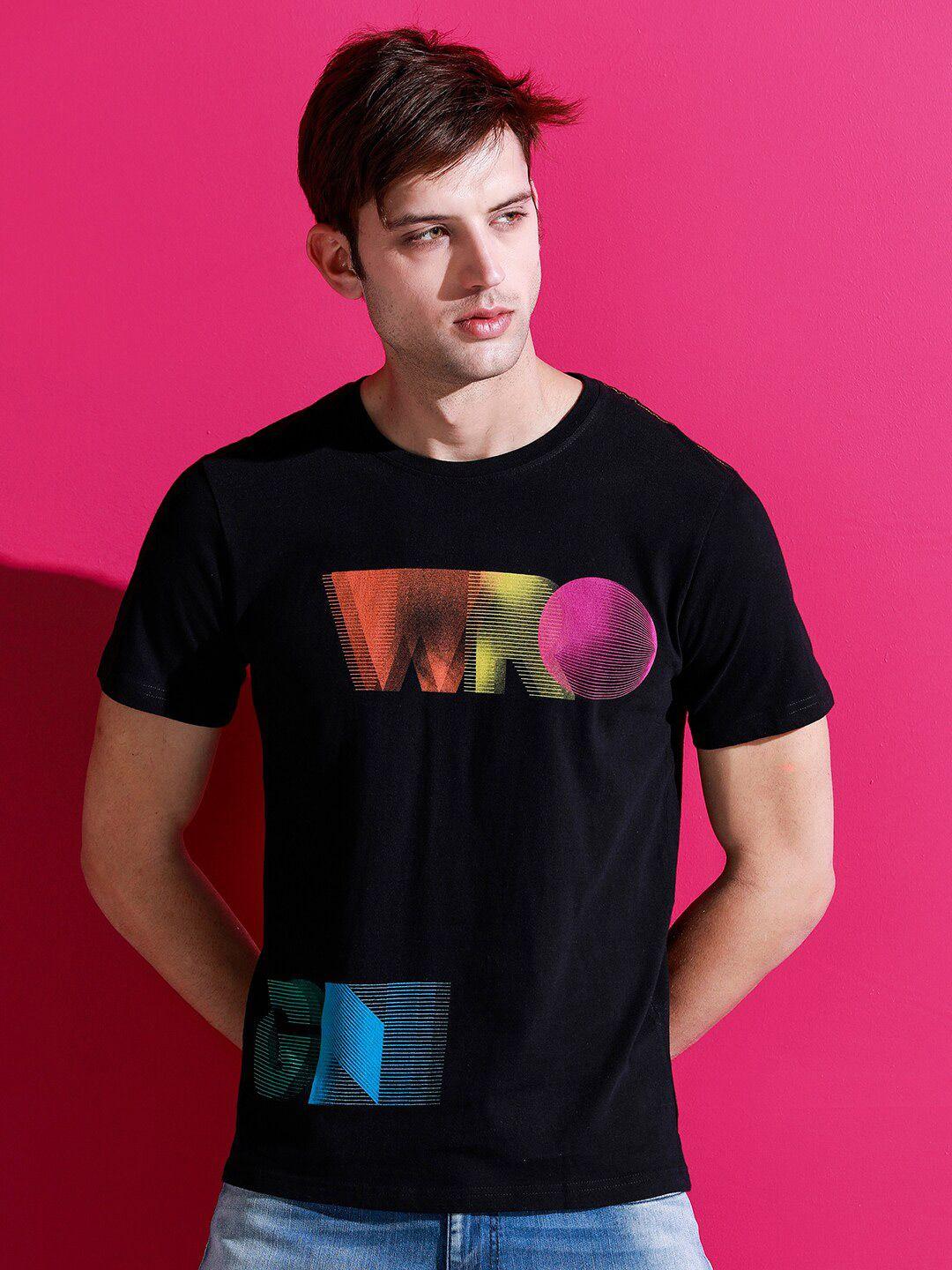 wrogn typography printed cotton slim fit t-shirt