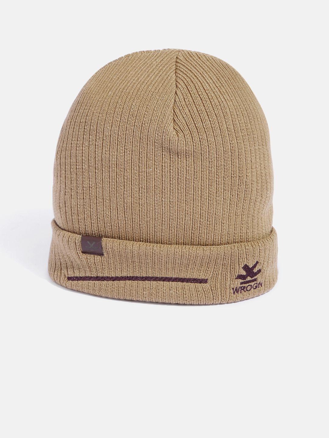 wrogn unisex beige solid beanie