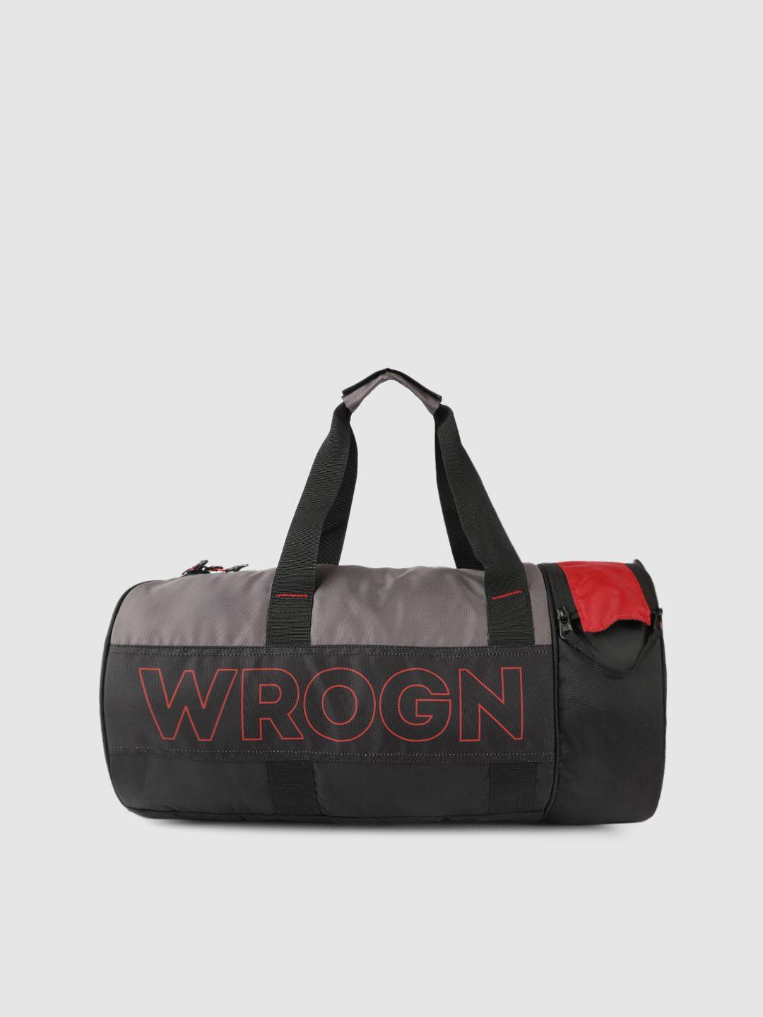 wrogn unisex black & grey colourblocked windbreaker duffel bag