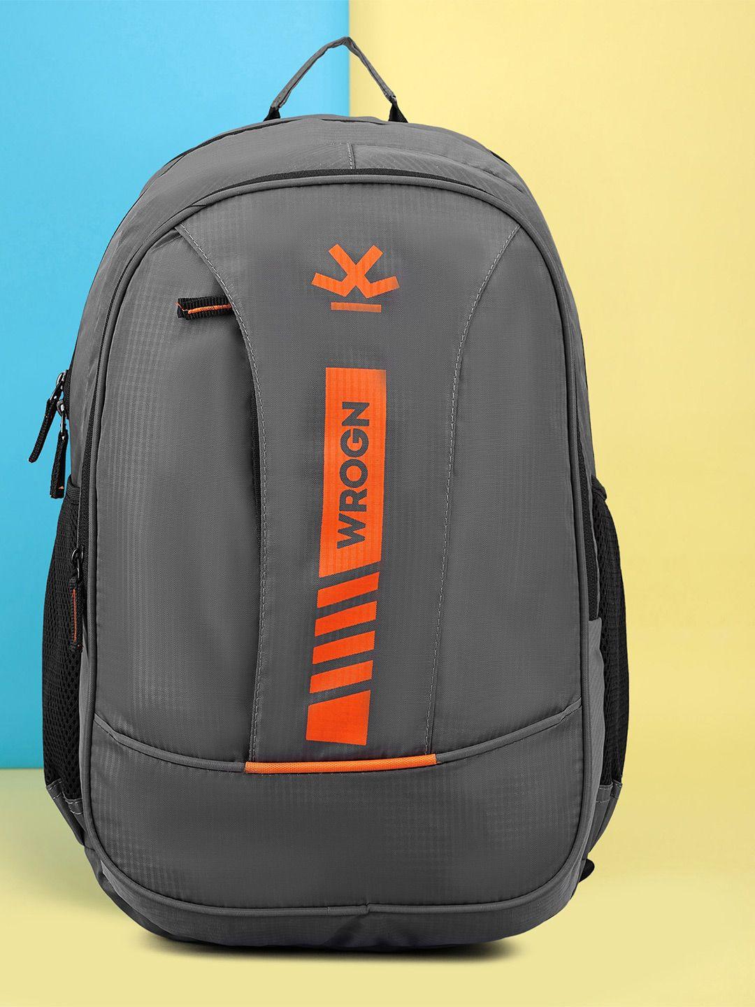 wrogn unisex black & orange brand logo backpack with shoe pocket