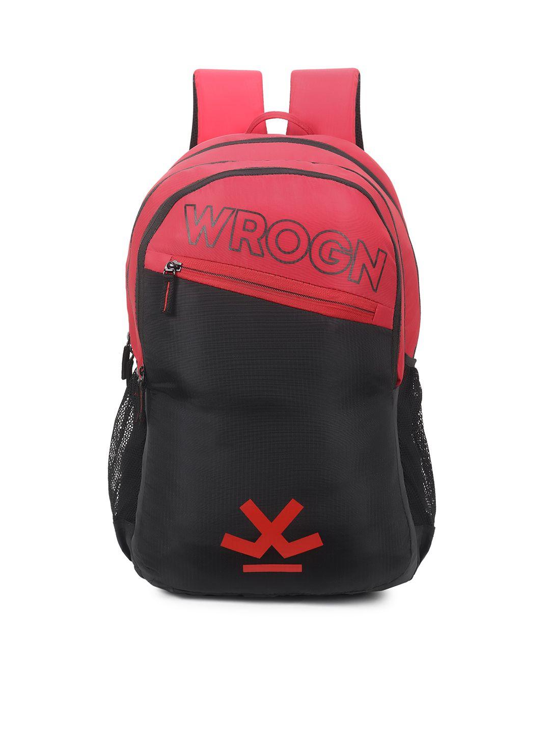 wrogn unisex black & red brand logo backpack with shoe pocket