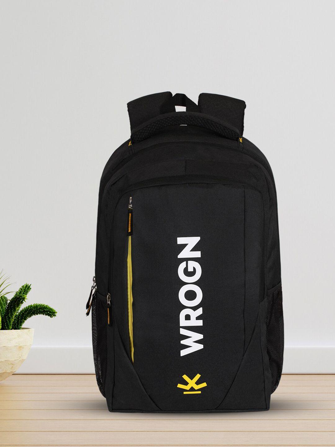 wrogn unisex black & white brand logo backpack