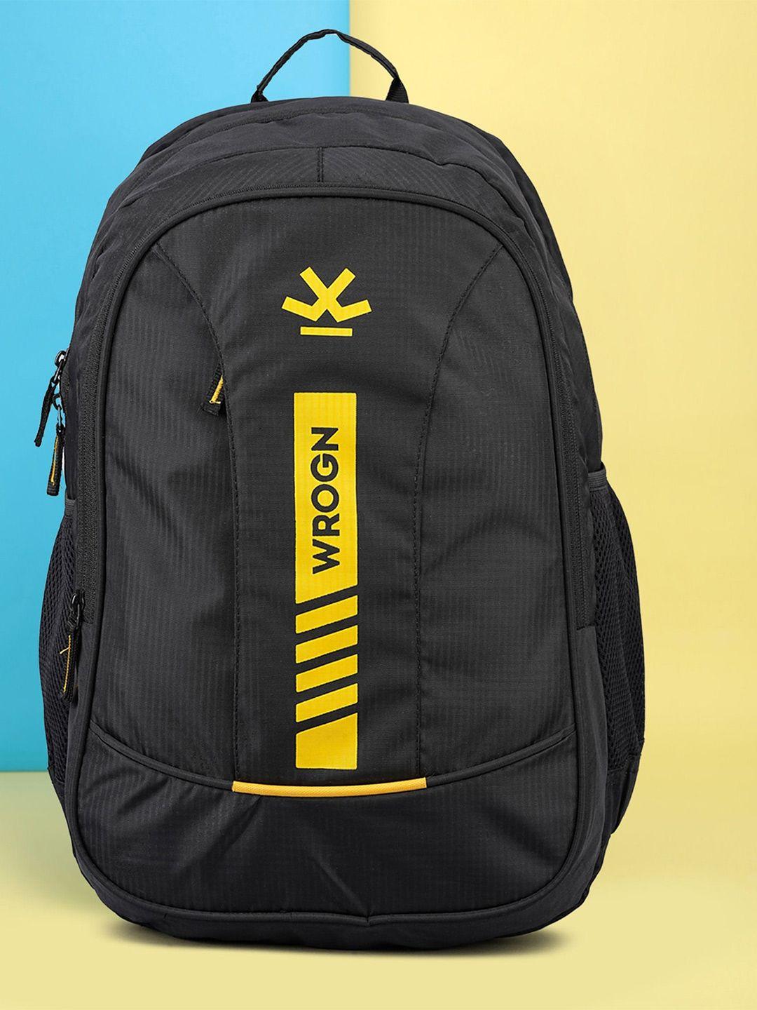 wrogn unisex black & yellow brand logo backpack with shoe pocket