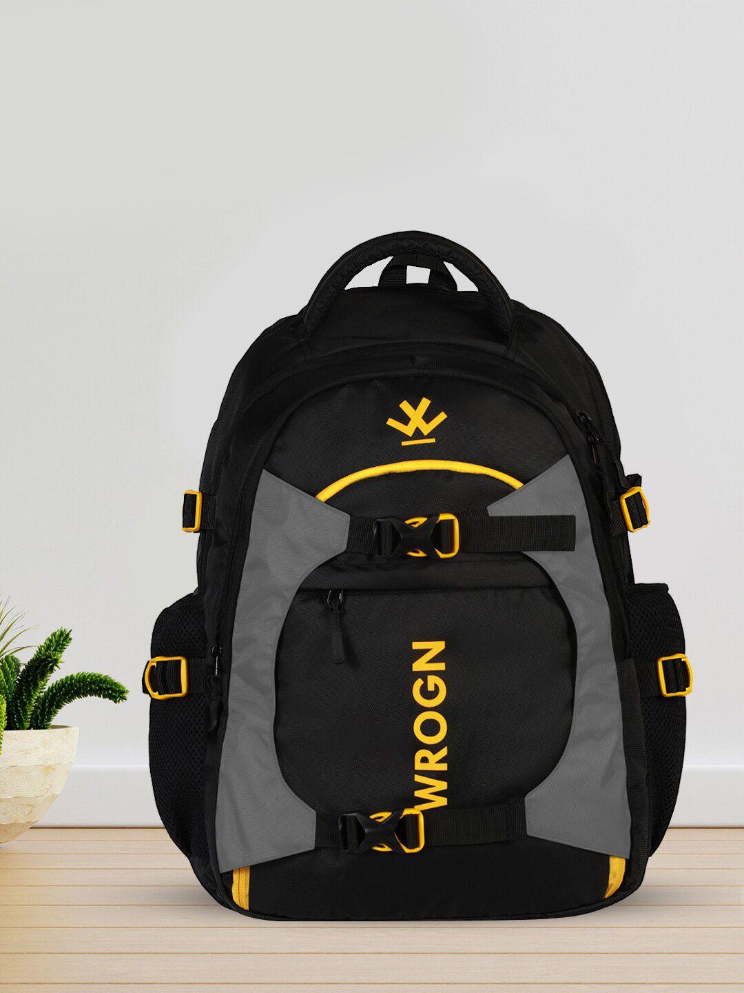 wrogn unisex black & yellow brand logo backpack