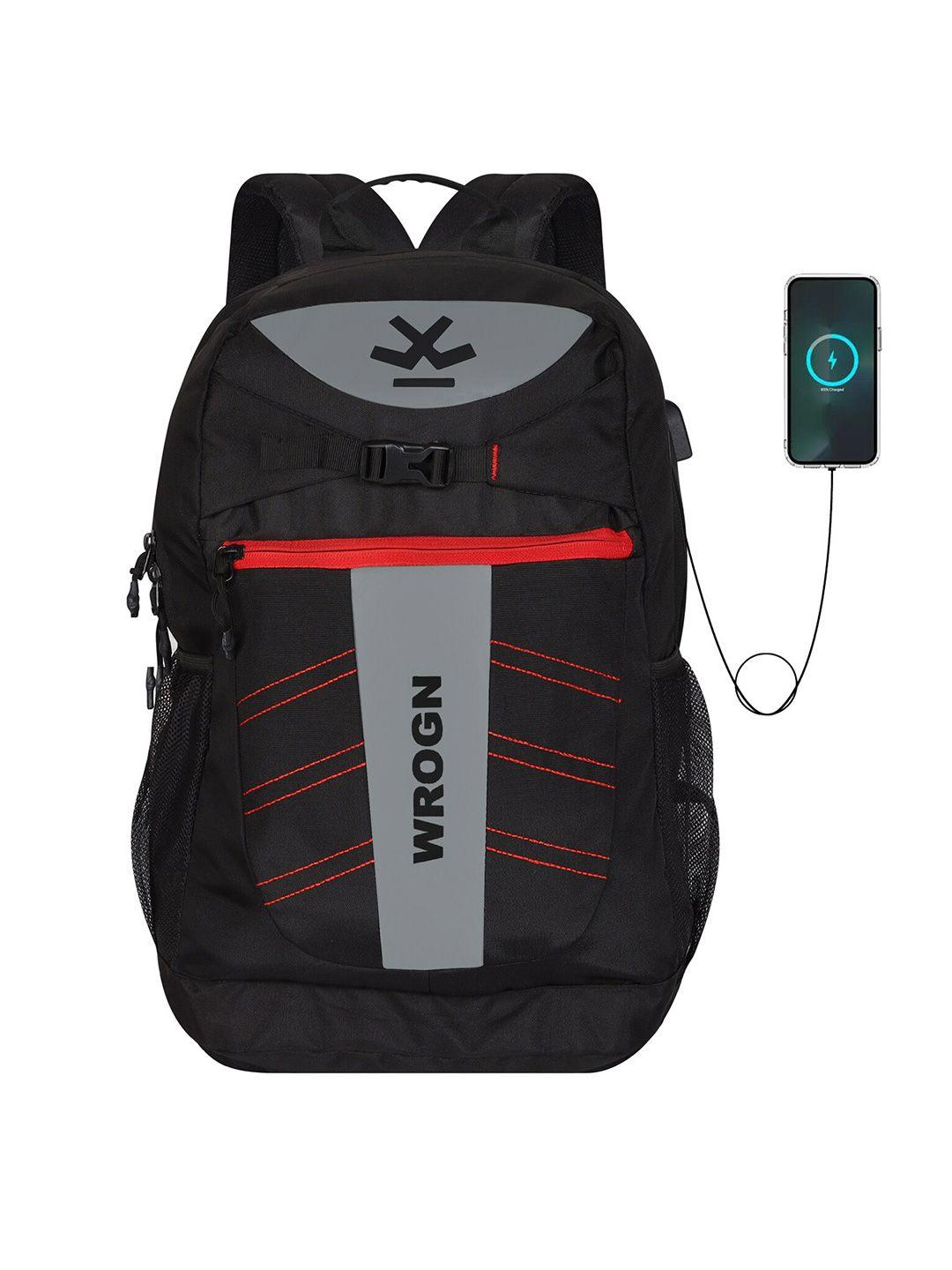 wrogn unisex black backpack with reflective strip