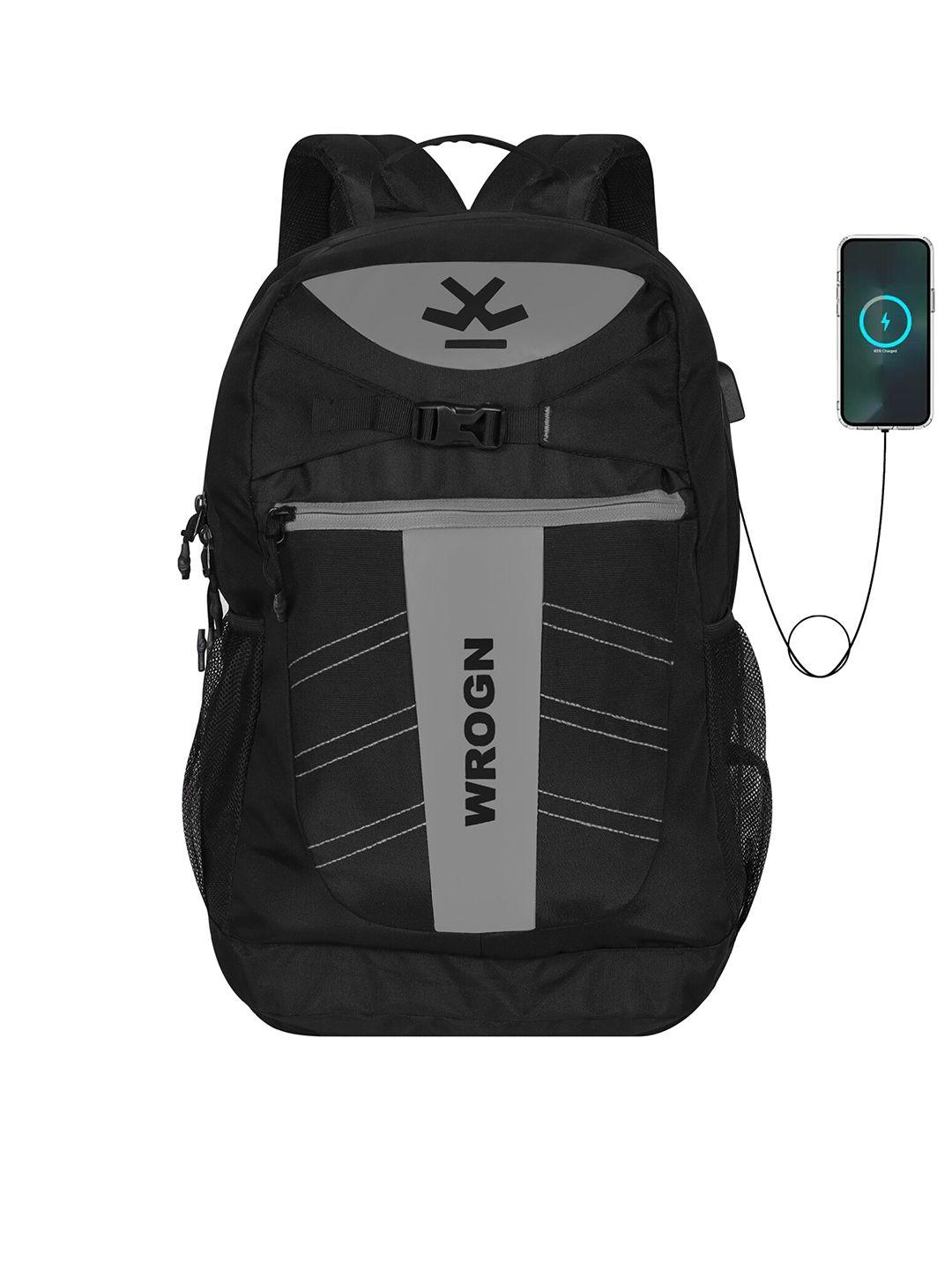 wrogn unisex black backpack with reflective strip