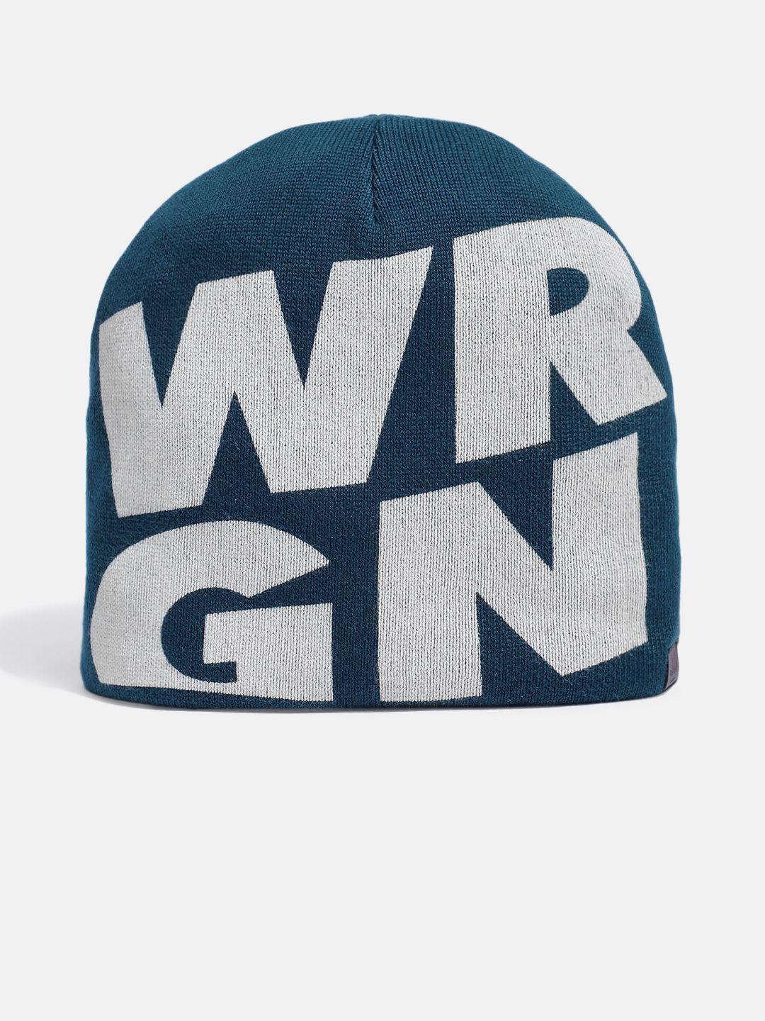 wrogn unisex blue & white solid acrylic beanie cap