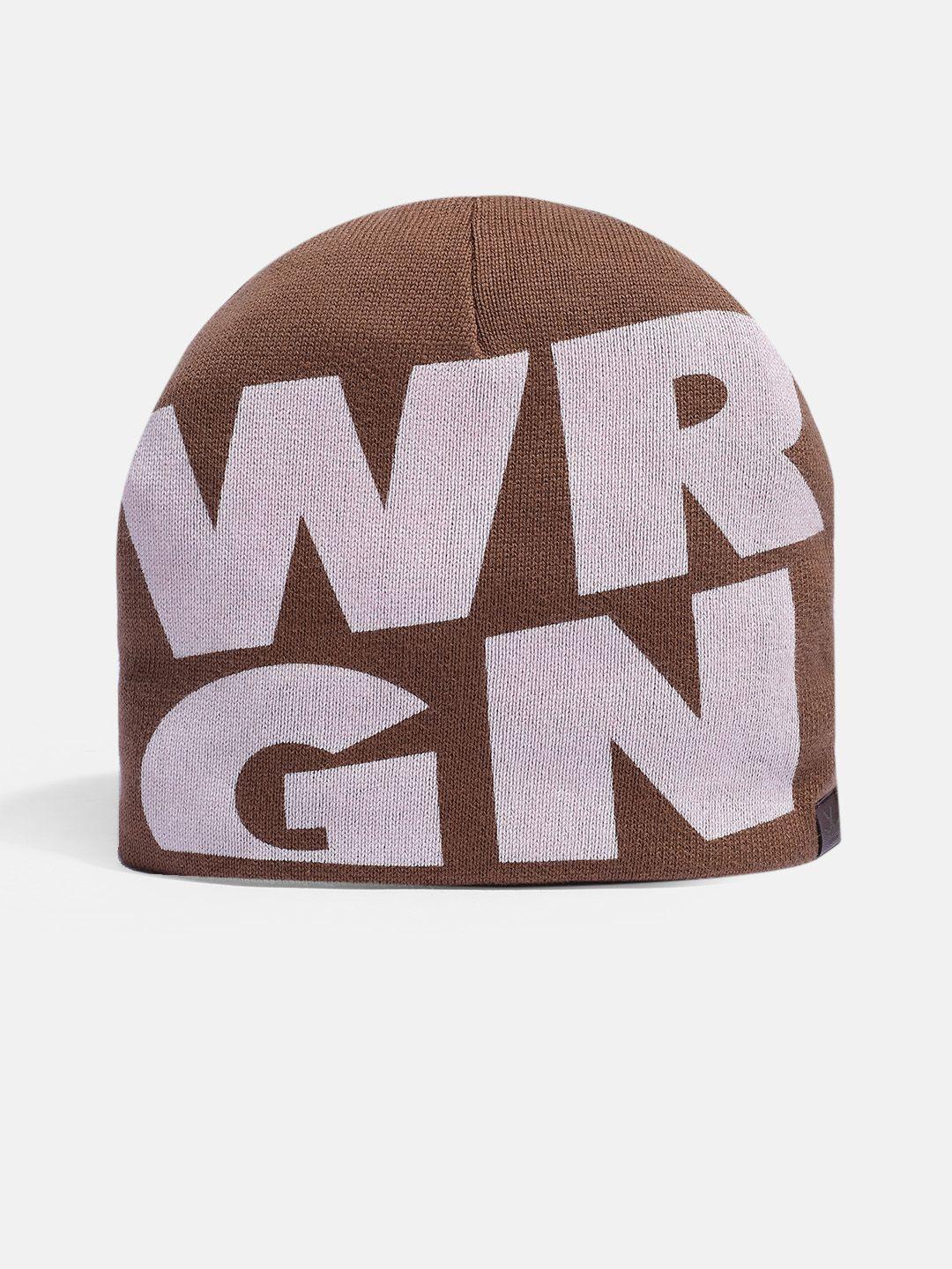 wrogn unisex brown & off white solid acrylic beanie cap