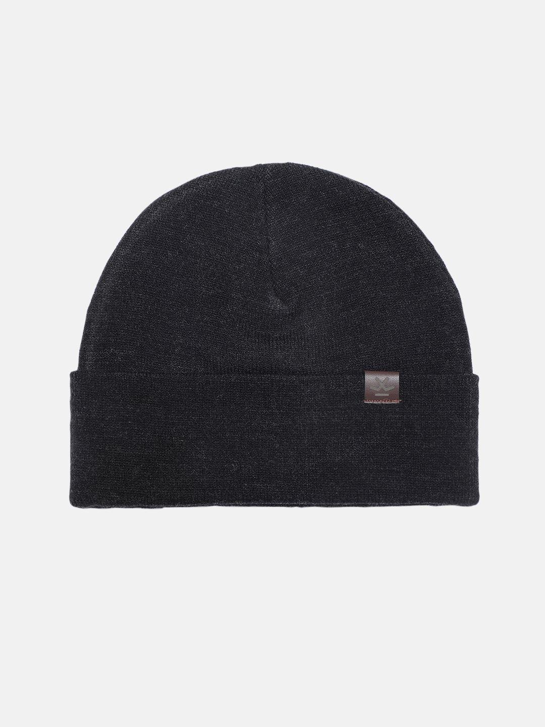 wrogn unisex charcoal grey solid acrylic beanie